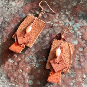 Handmade Leather & Pearl Earrings